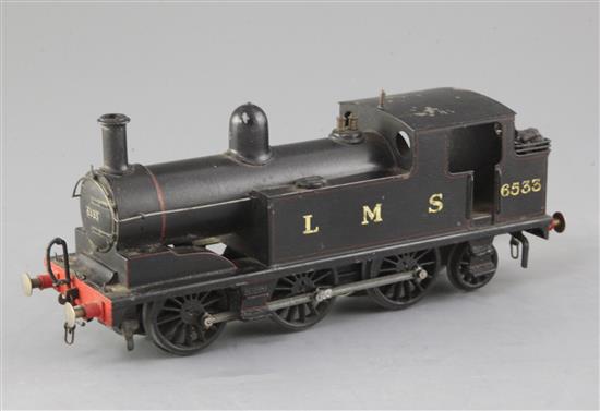 A Leeds Model Co 0-6-2 LMS tank locomotive, number 6533, black livery, 3 rail, overall 23cm